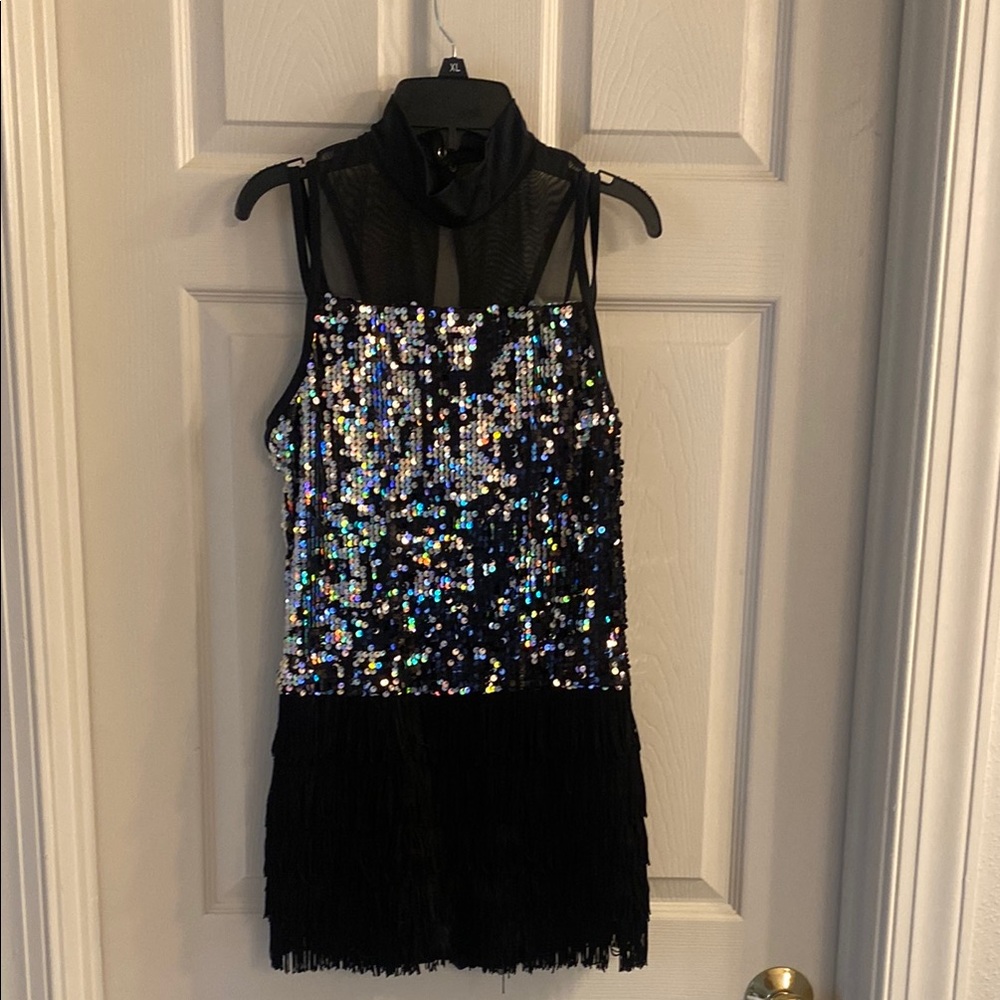 Weissman Sequin Black and Silver One piece Shorts Costume, fully lined, size LA